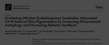 Kim HM, Oh S, Yang JY, Sun HJ, Jang M, Kang D, Son KH, Byun K. Evaluating Whether Radiofrequency Irradiation Attenuated UV-B-Induced Skin Pigmentation by Increasing Melanosomal Autophagy and Decreasing Melanin Synthesis. Int J Mol Sci. 2021 Oct 3;22(19):1