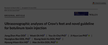 Piao JZ, Oh W, Choi YJ, Lee JH, Bae H, Hu KS, Kim HM, Kim HJ. Ultrasonographic analyses of Crow's feet and novel guideline for botulinum toxin injection. J Cosmet Dermatol. 2022 Sep;21(9):3787-3793. doi: 10.1111/jocd.15167. Epub 2022 Jul 19. PMID: 3571635